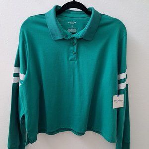 Arizona Women T-Shirt Collar Long Sleeves Green/White Ring Size XL New w…